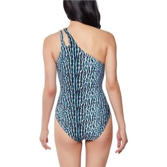 Jessica Simpson Sassy Safari One Shoulder One Piece Swimsuit Blue - Picture 2 of 6